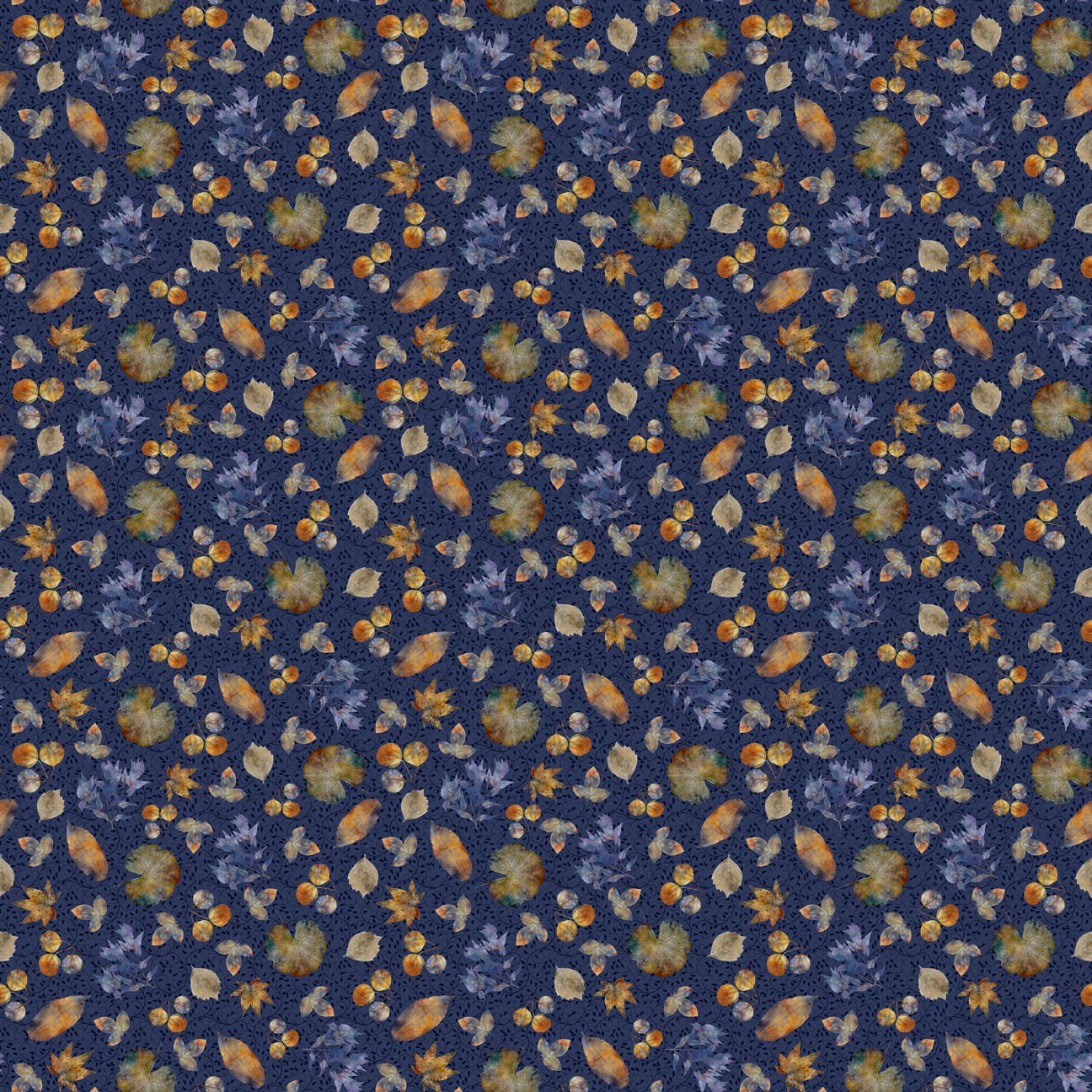 A Flutter of Leaves with Leaf and Vine Toss in Navy