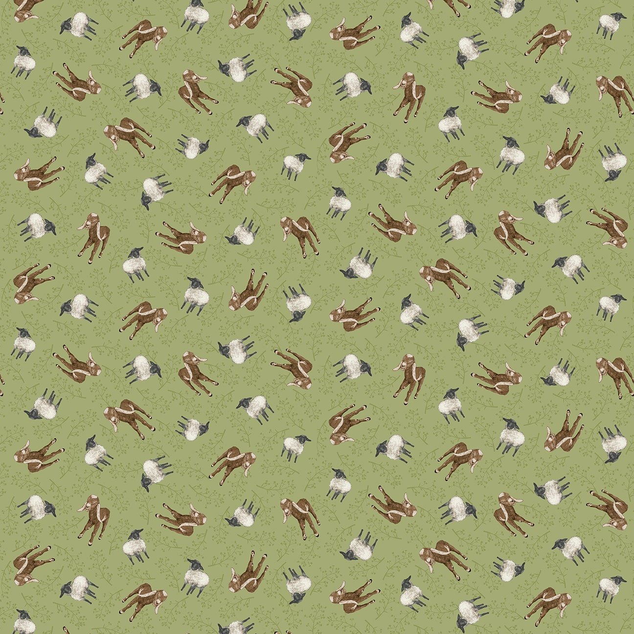 A Beautiful Day Collection with Goats and Sheep All Over in Green