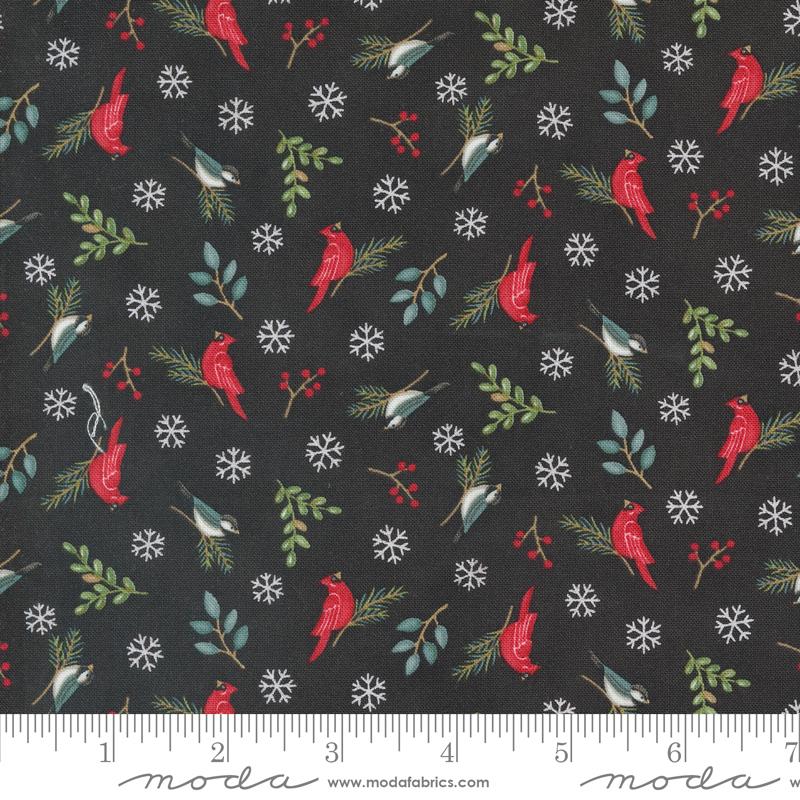 Woodland Winter Charcoal Black Red Cardinal
