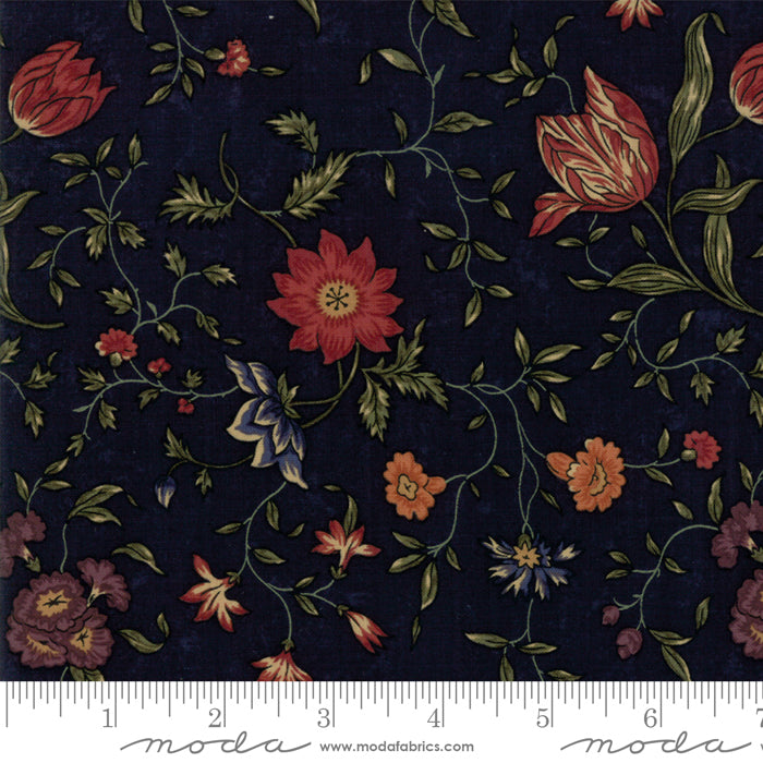 On Meadowlark Pond Navy Large Scrolling Flowers