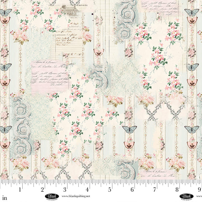Parisian Snippets Collection with Floral Lattices in Ecru color for Blank Quilting