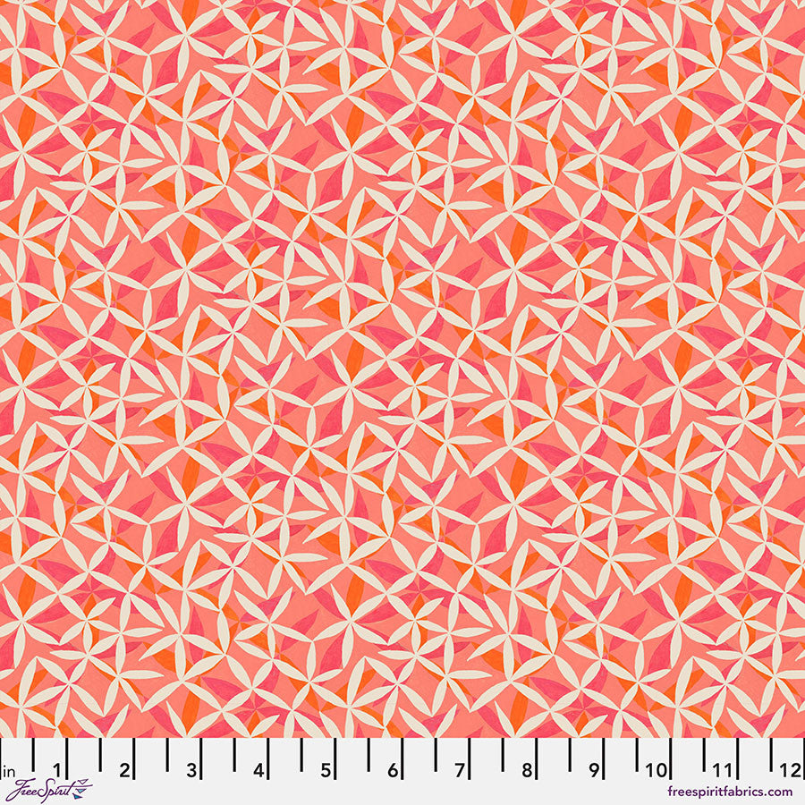 Flourish and Bloom Collection with Star Mint Dance in Coral for Free Spirit Fabrics