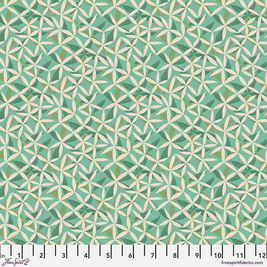 Flourish and Bloom Collection with Star Mint Dance in Green for Free Spirit Fabrics